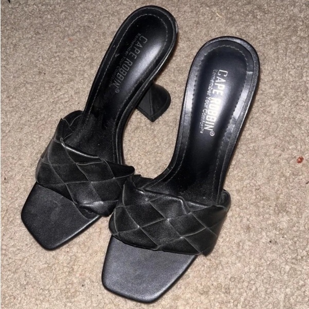Cape Robbin Black Braided Square-Toe Heeled Slide